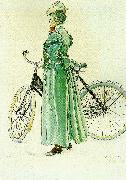 Carl Larsson fru grosshandlare eriksson-kvinna vid cykel china oil painting artist